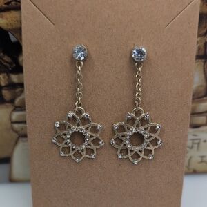 Elegant Goldtone Crystal Flower Drop Earrings - Refined & Classic